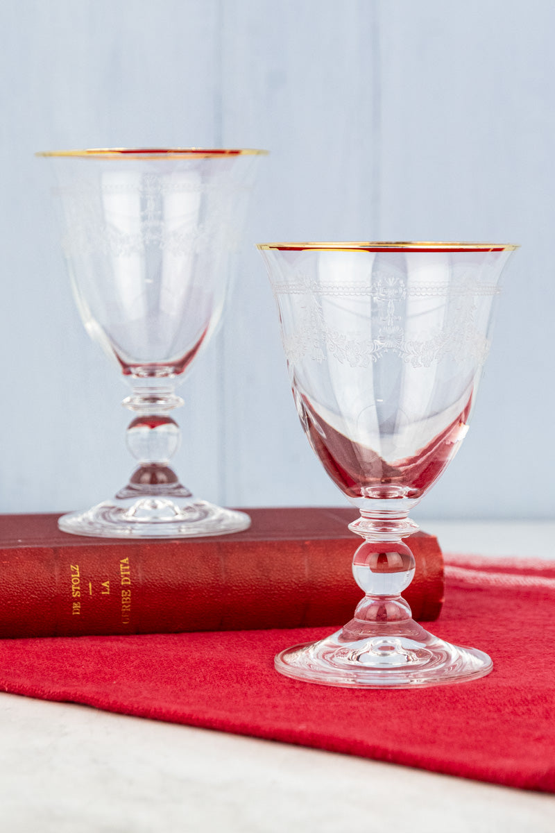 Gold Rim Etched Wine Glass - Set of 2