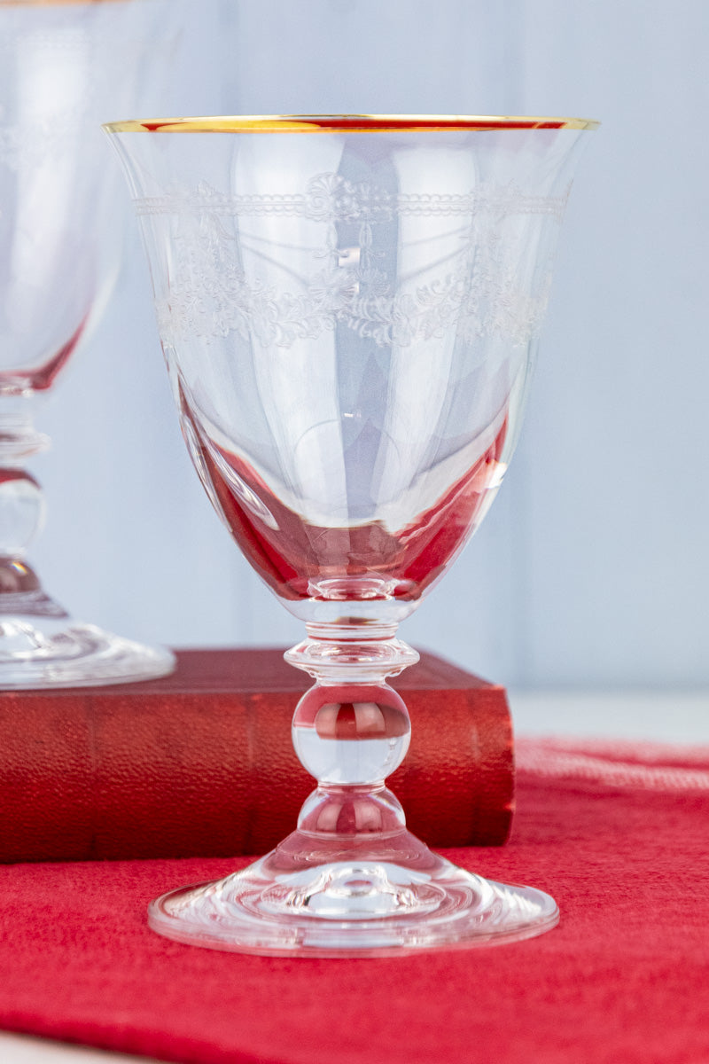 Gold Rim Etched Wine Glass - Set of 2
