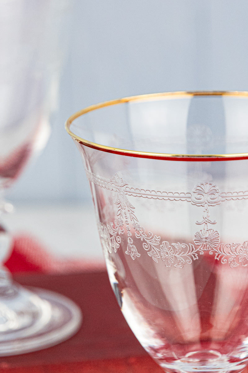 Gold Rim Etched Wine Glass - Set of 2