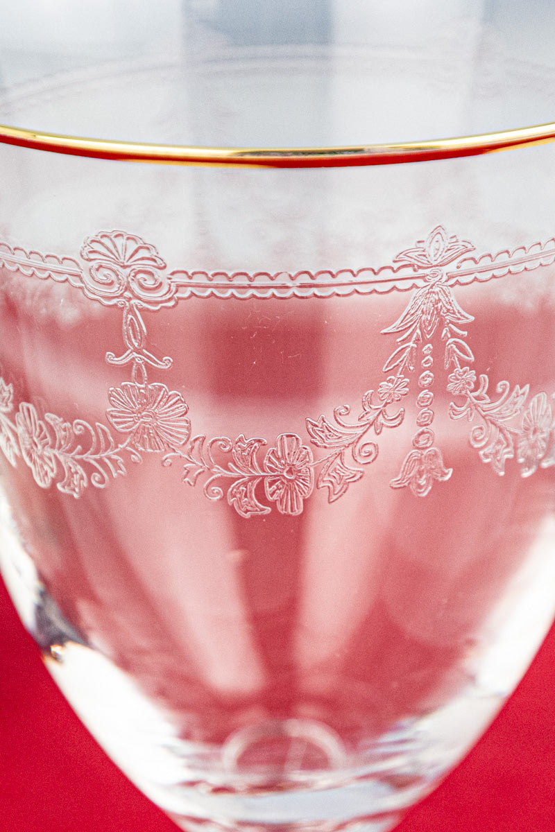 Gold Rim Etched Wine Glass - Set of 2