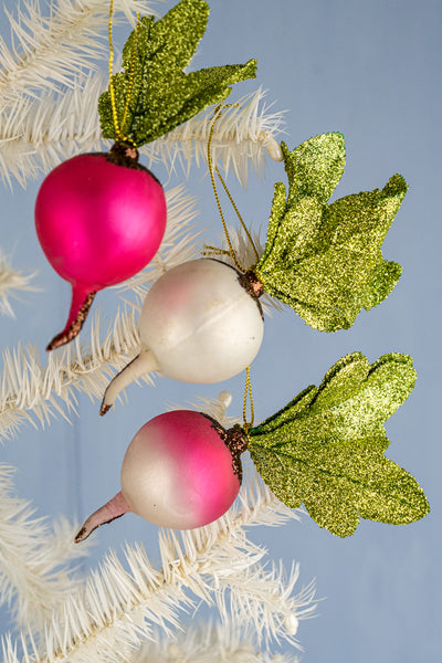 Farmer's Market Glittering Radish Glass Ornament