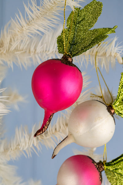 Farmer's Market Glittering Radish Glass Ornament