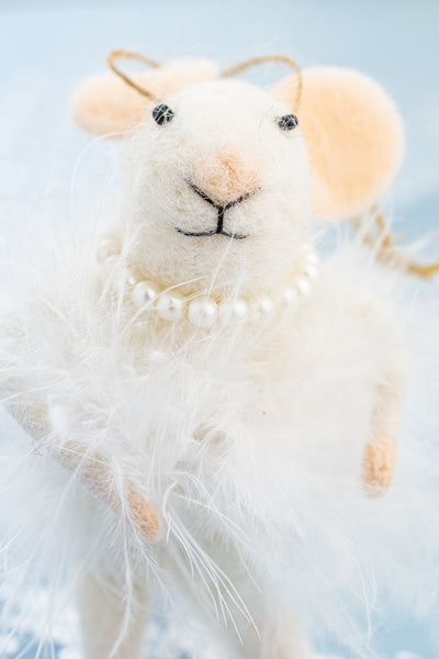 Fiona Feathers & Pearls Mouse Ornament