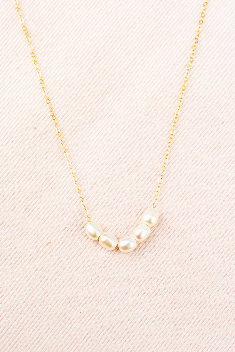 Five Pearl Gold Chain Necklace