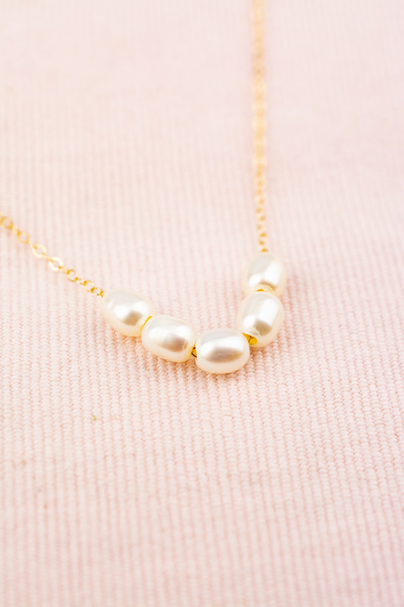 Five Pearl Gold Chain Necklace