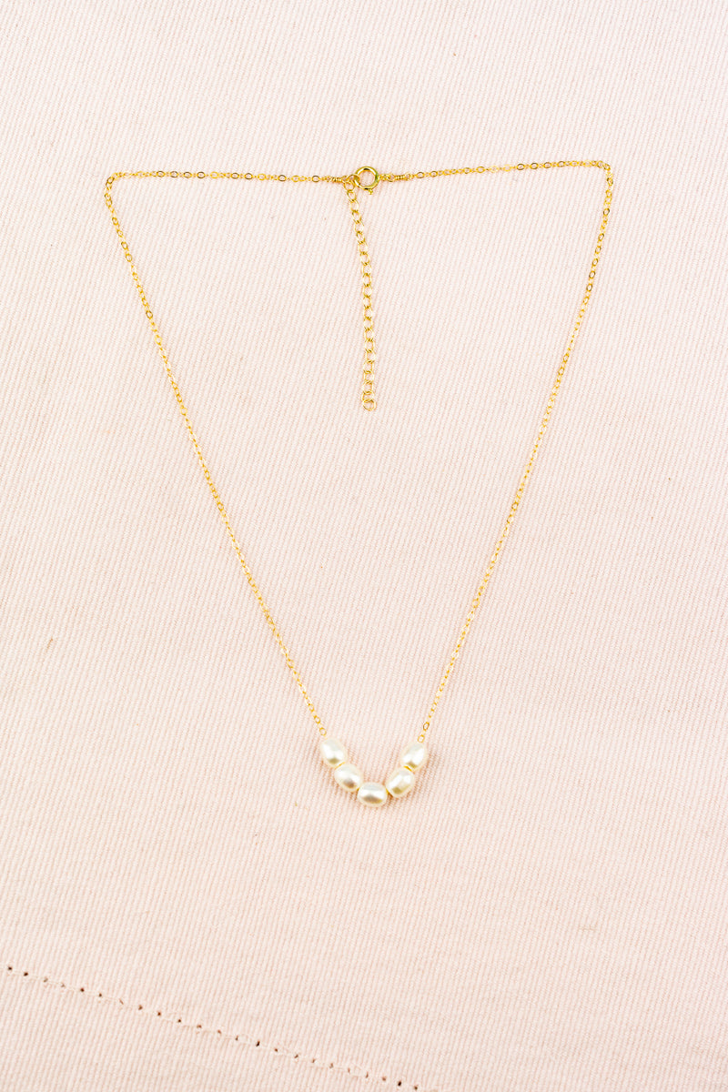 Five Pearl Gold Chain Necklace