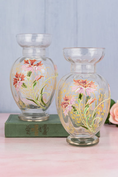 Antique French Enameled Glass Vase Pair