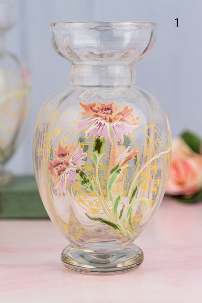 Antique French Enameled Glass Vase Pair