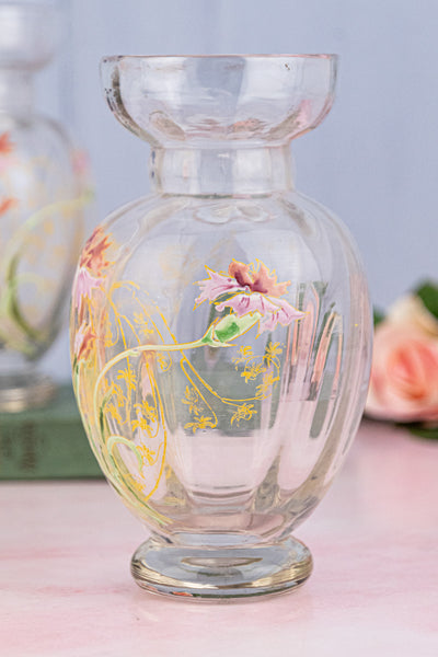 Antique French Enameled Glass Vase Pair