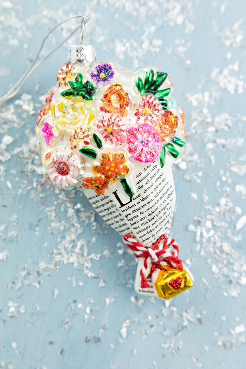 Floral Special Delivery Bouquet Glass Ornament, image 1 of 3