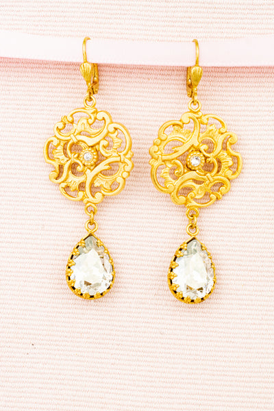 French Art Nouveau Crystal Teardrop Earrings