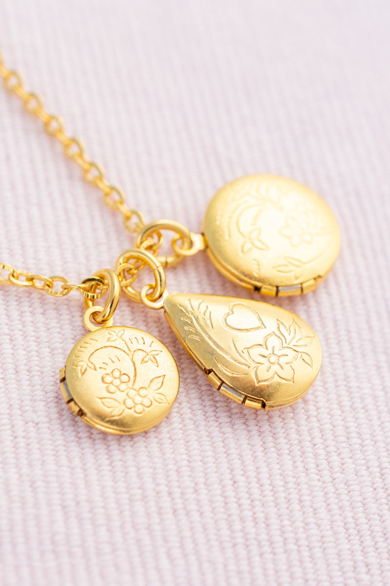 French Triple Locket Necklace