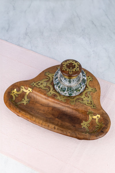 Georgian Burl Wood & Brass Ink Stand