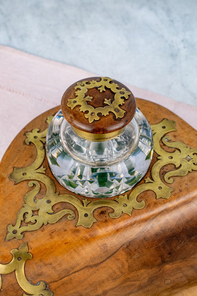Georgian Burl Wood & Brass Ink Stand