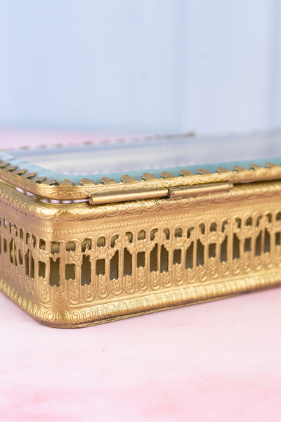 Glass & Brass Rectangular Trinket Box