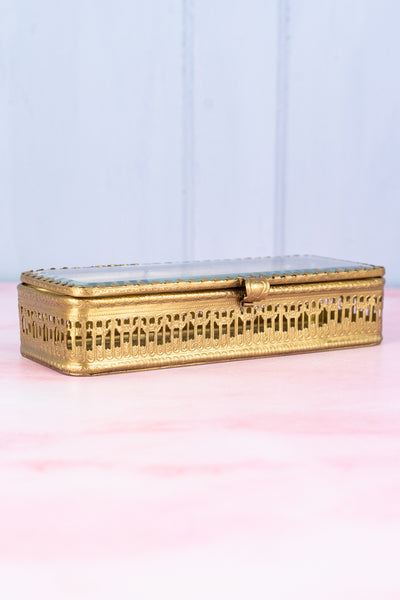 Glass & Brass Rectangular Trinket Box