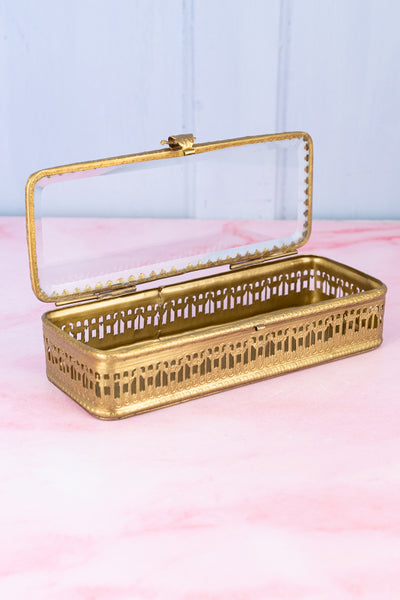 Glass & Brass Rectangular Trinket Box