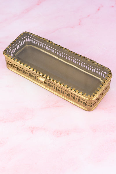 Glass & Brass Rectangular Trinket Box