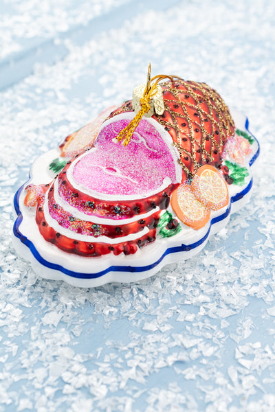 Glittering Ham Dinner Glass Ornament