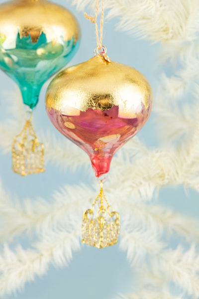 Gold Leaf Hot Air Balloon Glass Ornament
