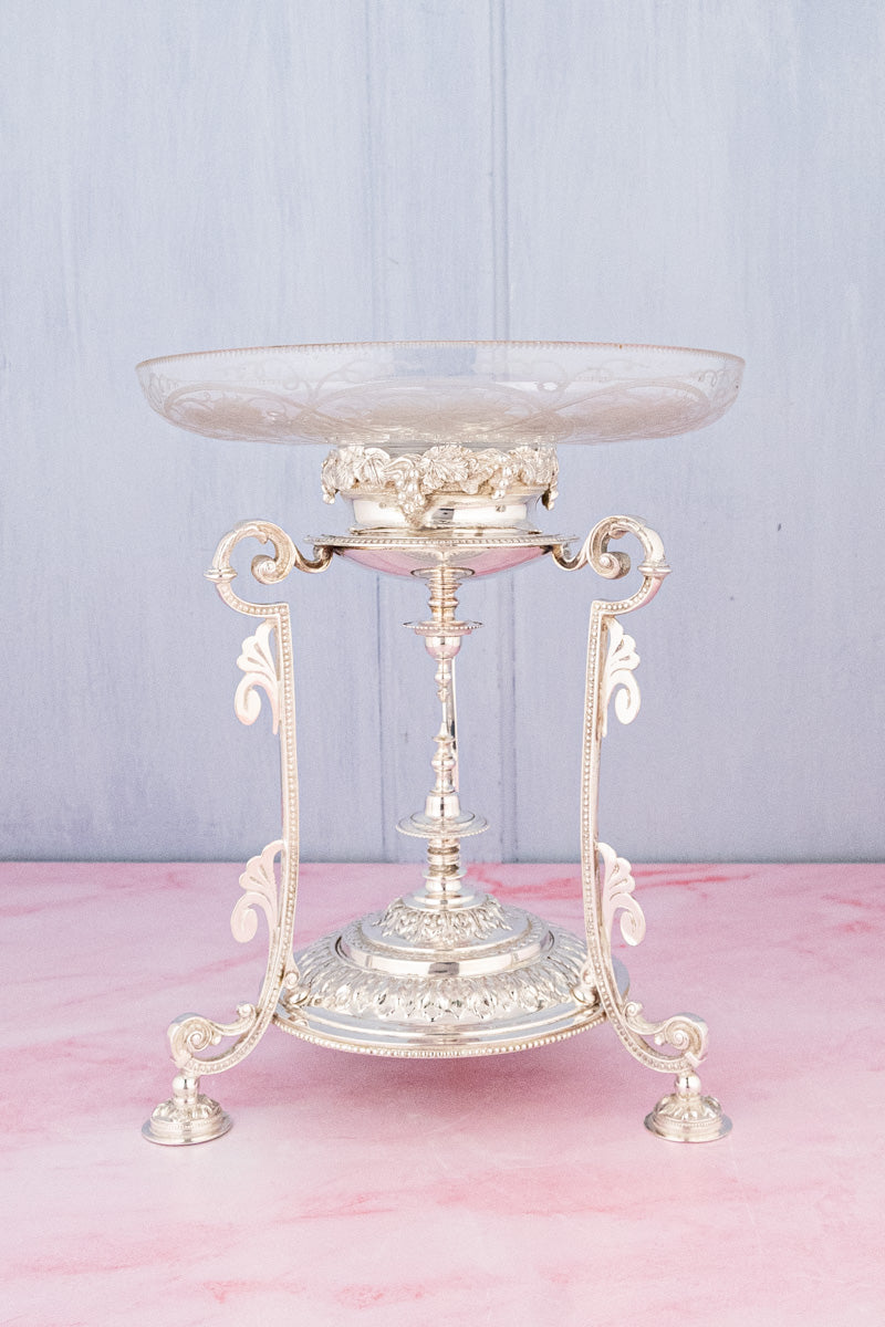 Antique English Glass & Silverplate Grape Stand