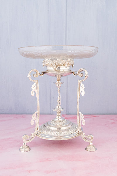 Antique English Glass & Silverplate Grape Stand