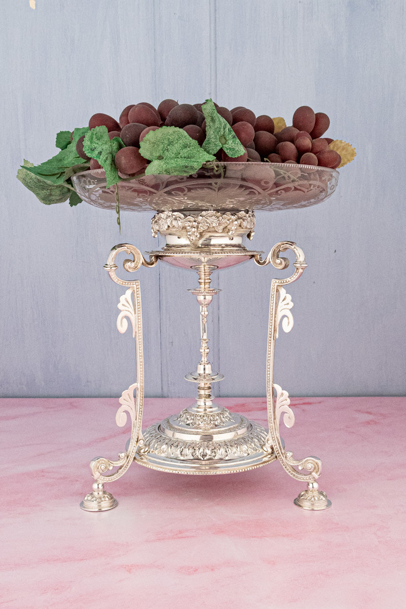 Antique English Glass & Silverplate Grape Stand