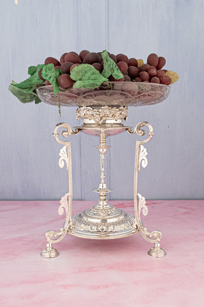 Antique English Glass & Silverplate Grape Stand