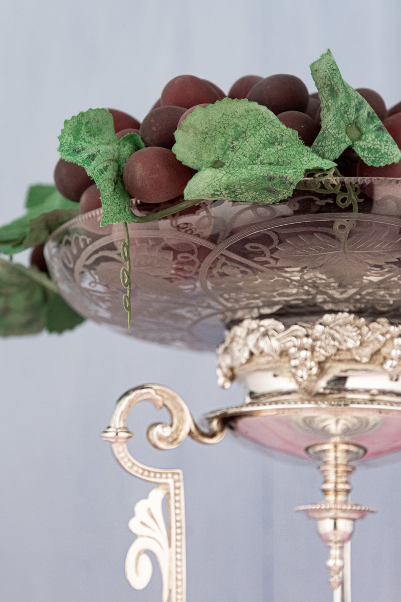 Antique English Glass & Silverplate Grape Stand