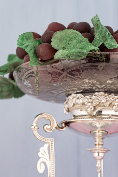 Antique English Glass & Silverplate Grape Stand