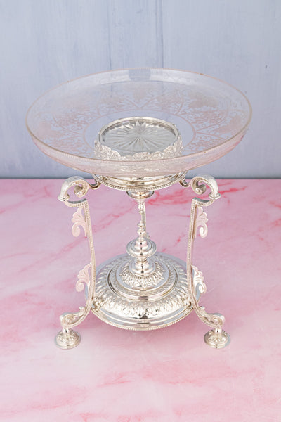 Antique English Glass & Silverplate Grape Stand