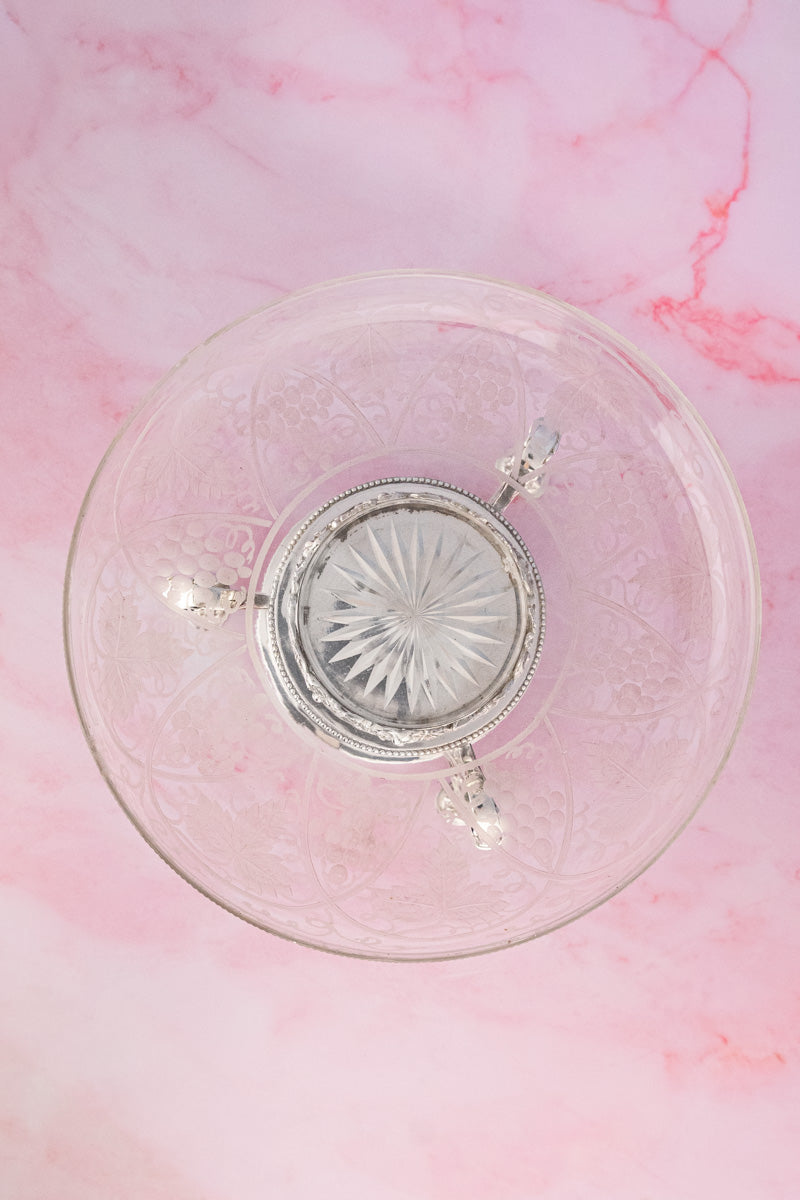 Antique English Glass & Silverplate Grape Stand
