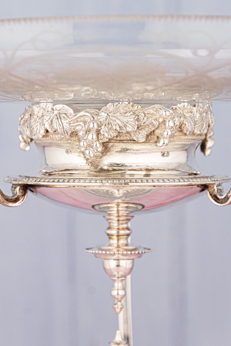 Antique English Glass & Silverplate Grape Stand
