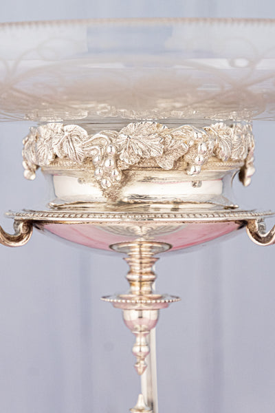 Antique English Glass & Silverplate Grape Stand