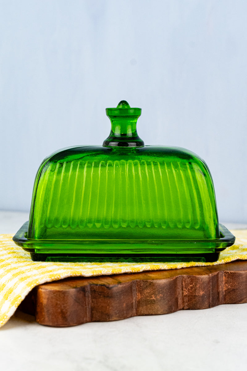Green Glass Butter Dish