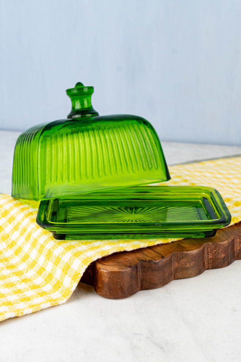 Green Glass Butter Dish