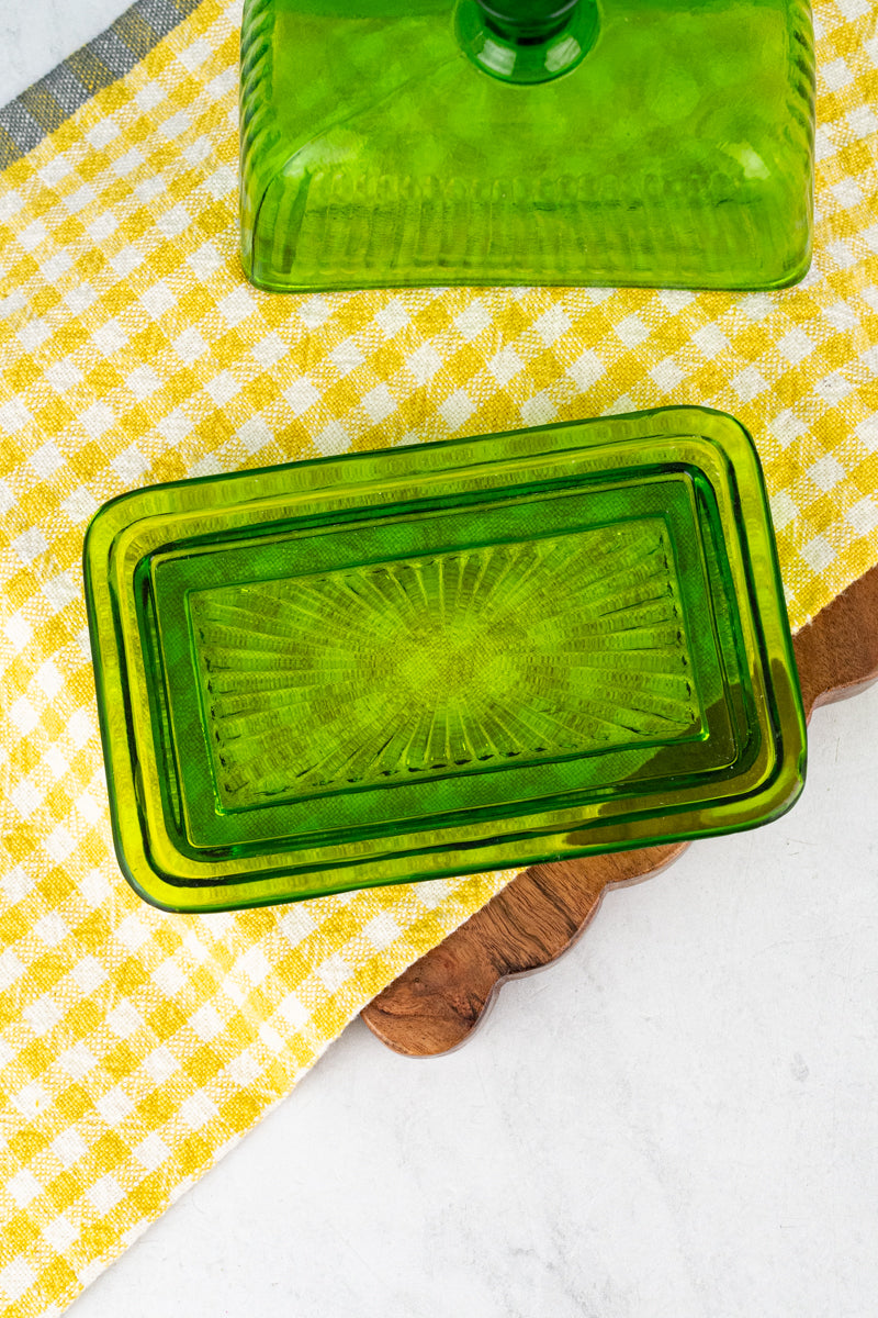 Green Glass Butter Dish