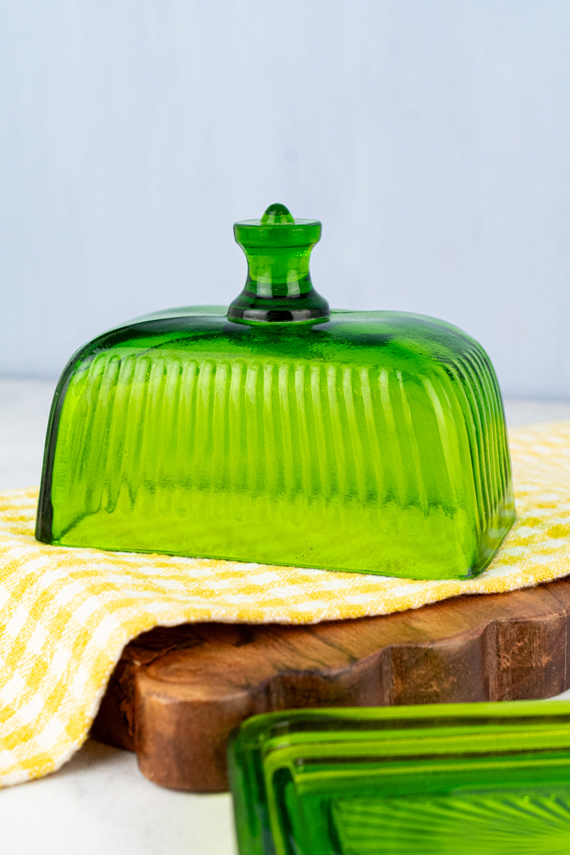 Green Glass Butter Dish
