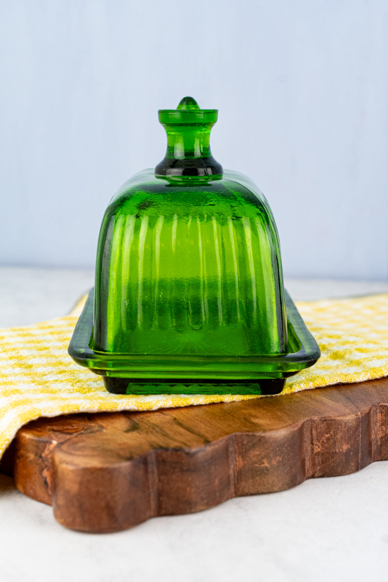 Green Glass Butter Dish