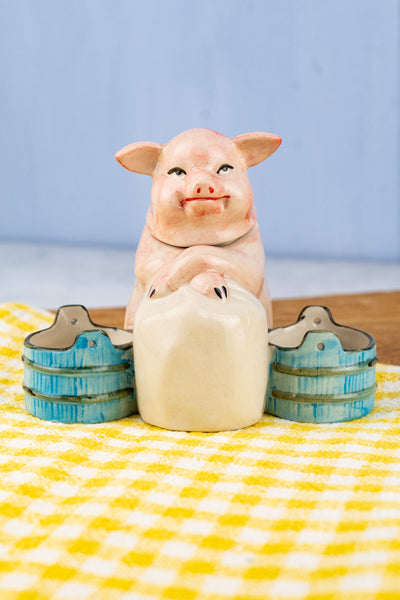 Grinning Piggy Ceramic Cruet