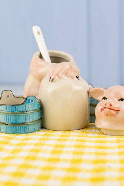 Grinning Piggy Ceramic Cruet