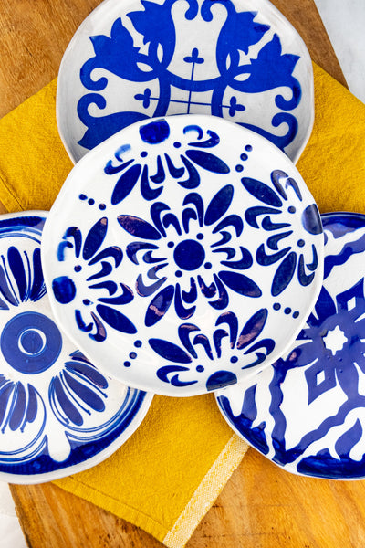 Hand-Painted Azulejo Stoneware Plates - Set of 4