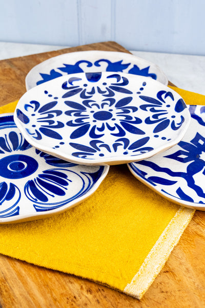 Hand-Painted Azulejo Stoneware Plates - Set of 4