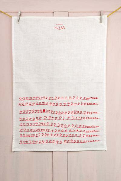 Hearts on a Wire Tea Towel