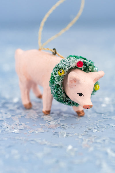 Baby Piglet with Wreath Ornament