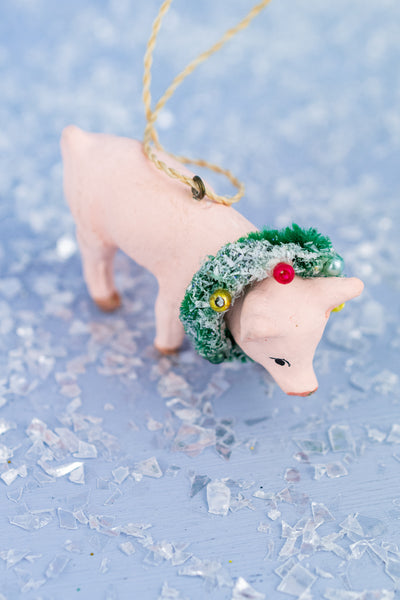 Baby Piglet with Wreath Ornament