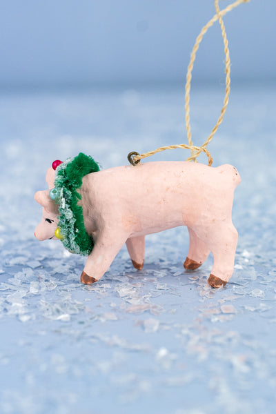 Baby Piglet with Wreath Ornament