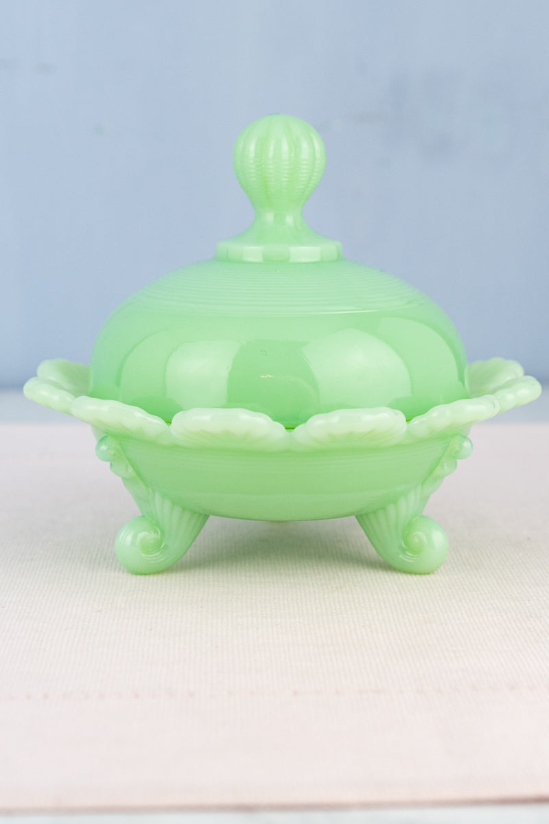 Jadeite Footed Candy Dish with Lid