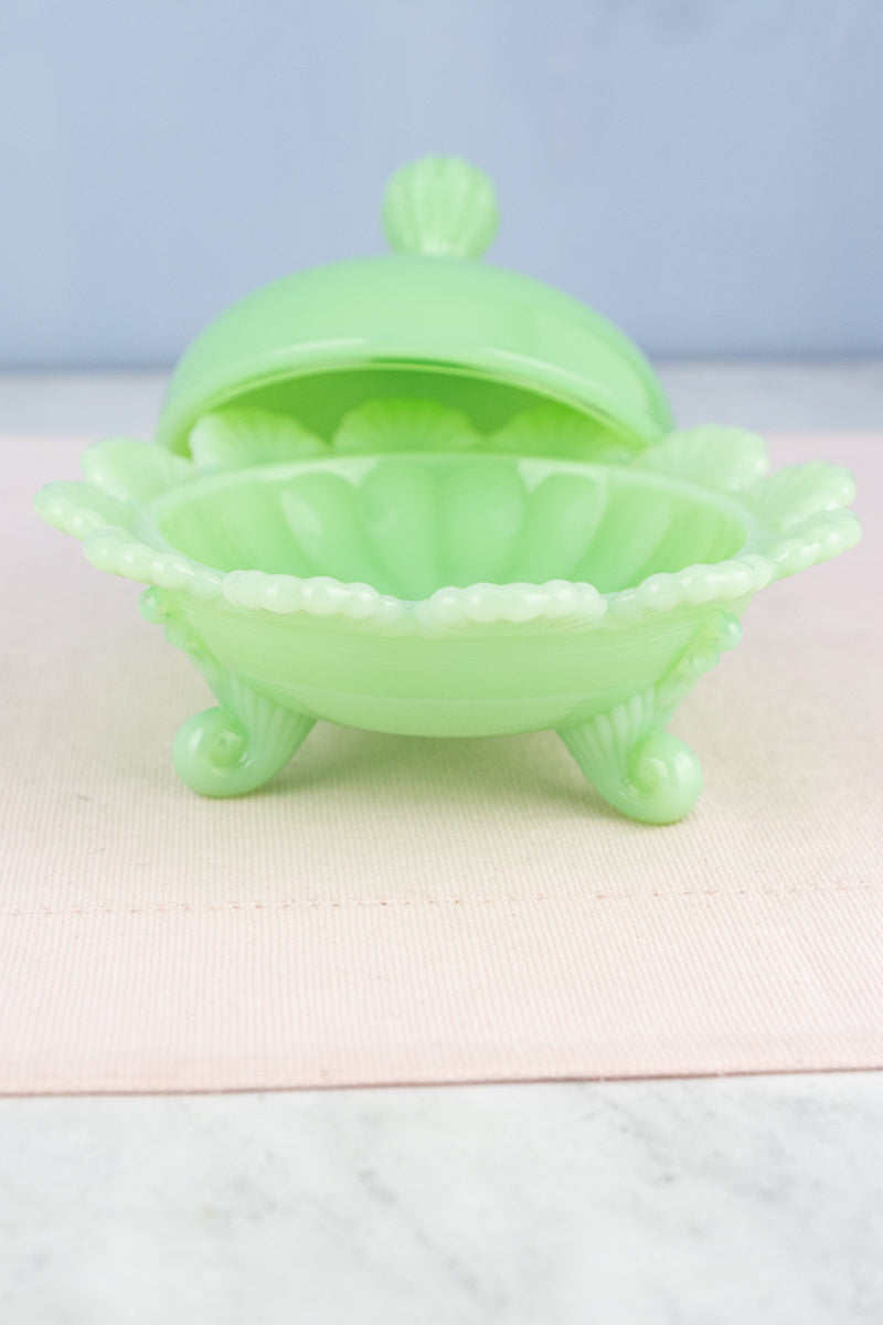 Jadeite Footed Candy Dish with Lid