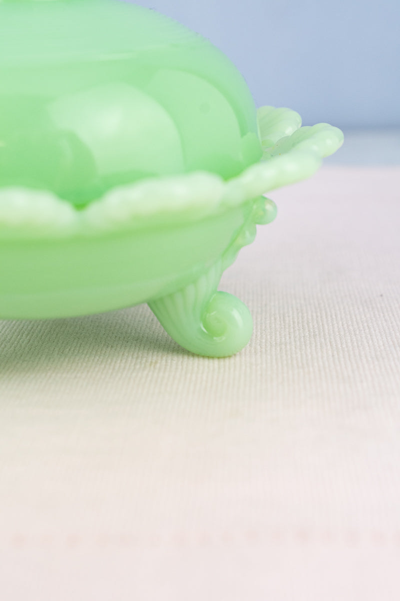 Jadeite Footed Candy Dish with Lid